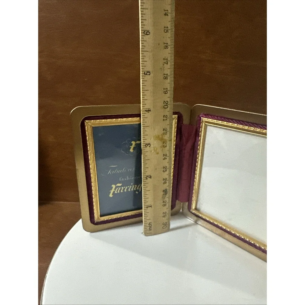 Vintage 1940s 1950s Ostrich Leather Photo Case Red Velvet With Emblem